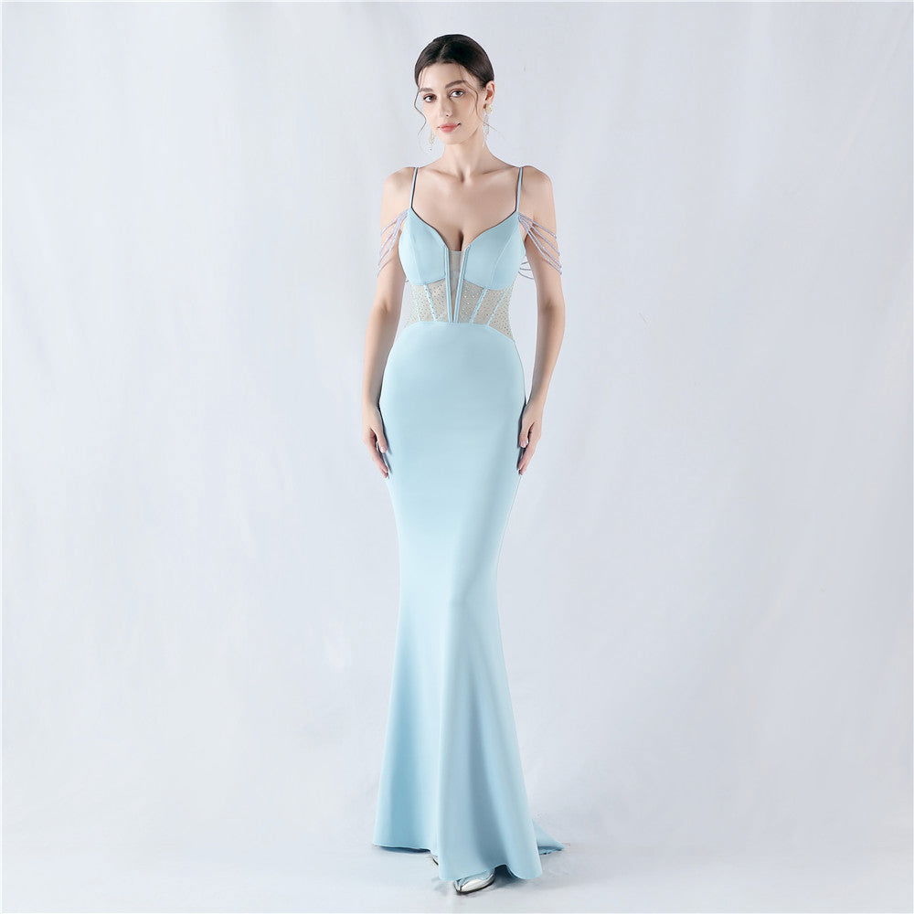 Beaded Sweetheart Corset Spaghetti Strap Mermaid Gown