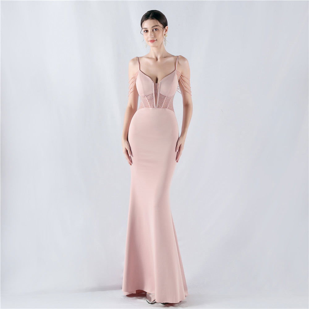 Beaded Sweetheart Corset Spaghetti Strap Mermaid Gown