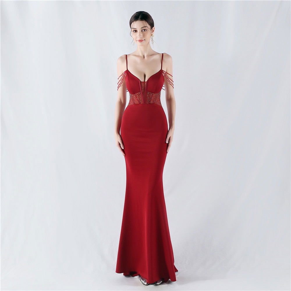 Beaded Sweetheart Corset Spaghetti Strap Mermaid Gown