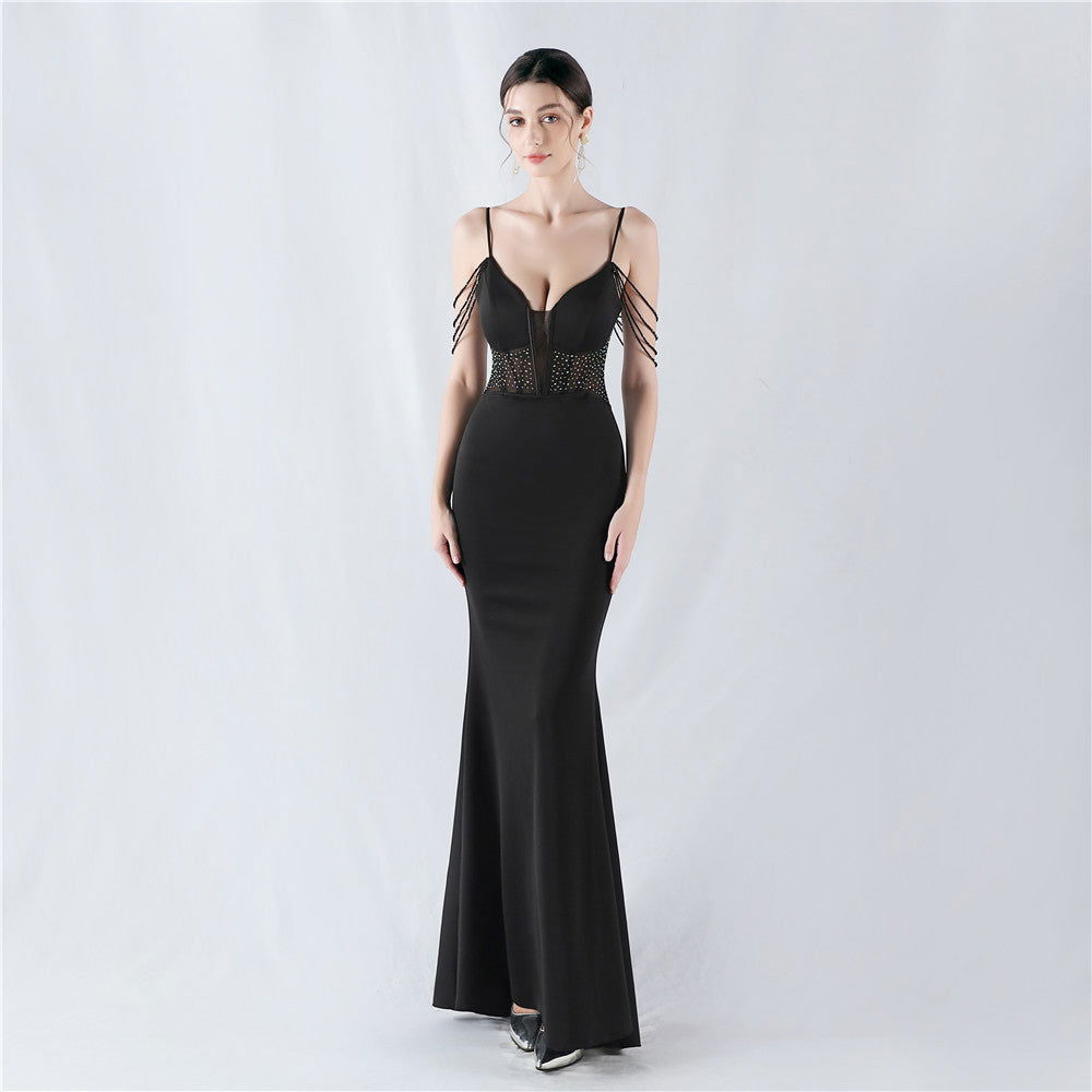 Beaded Sweetheart Corset Spaghetti Strap Mermaid Gown