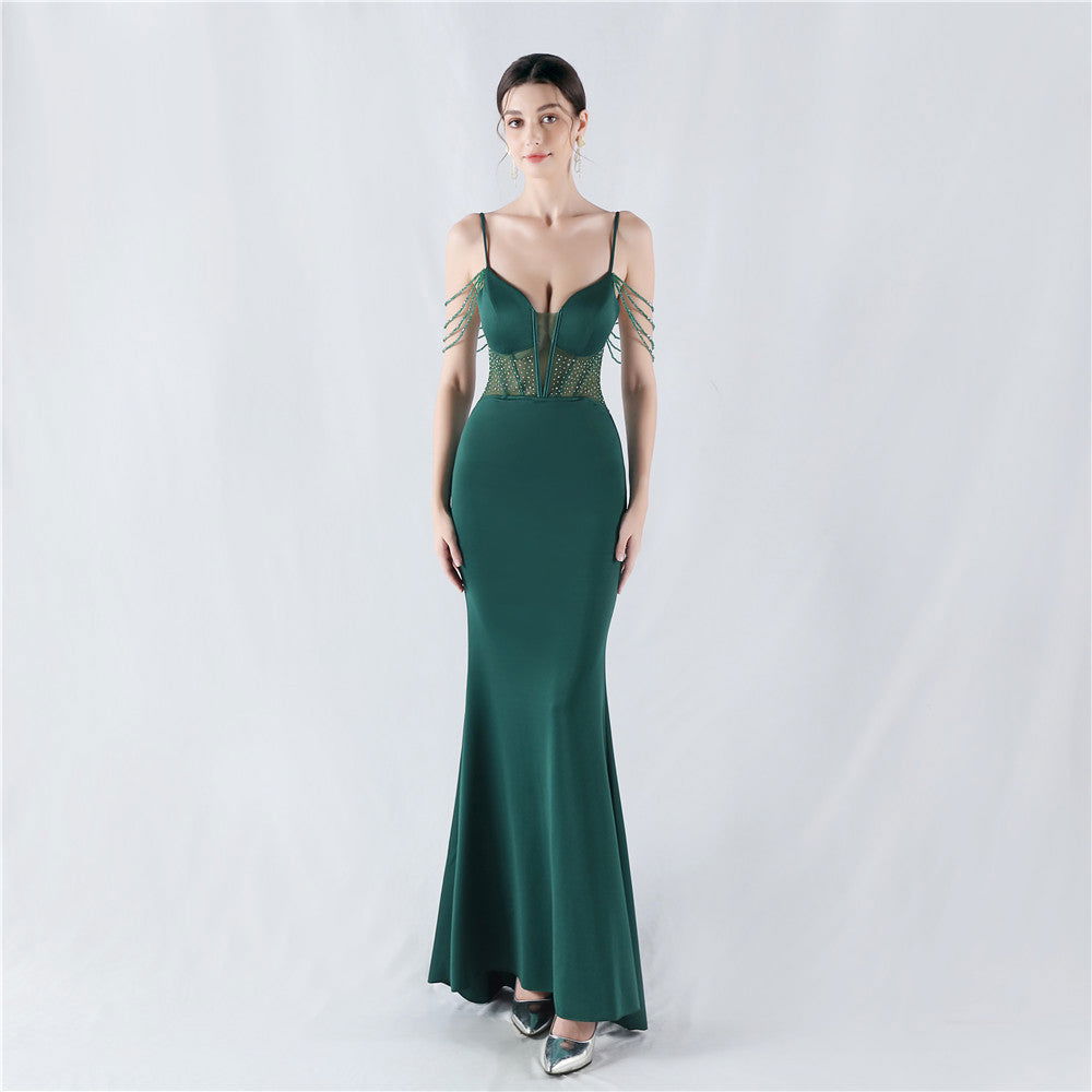 Beaded Sweetheart Corset Spaghetti Strap Mermaid Gown