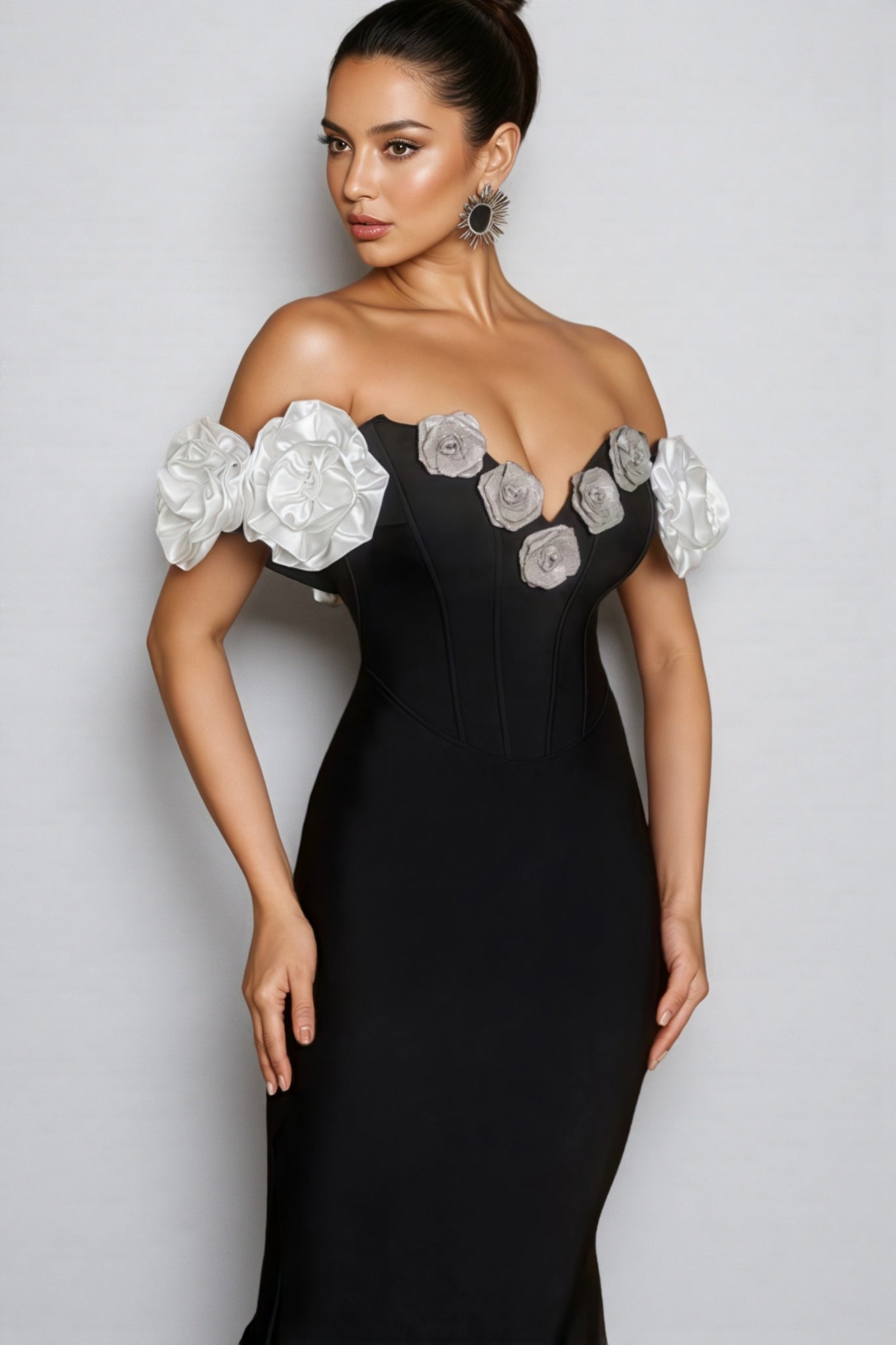Evian Off Shoulder Flower Bandage Maxi Dress - View 5