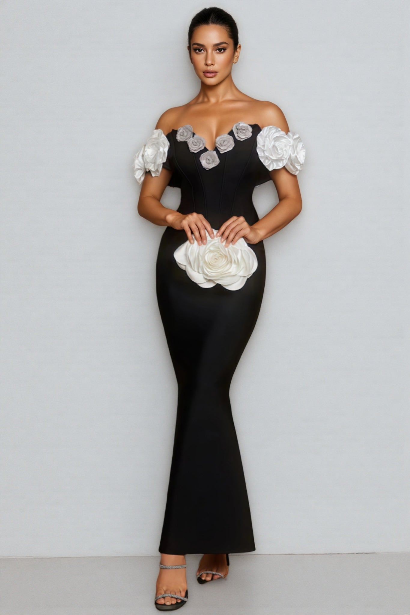 Evian Off Shoulder Flower Bandage Maxi Dress - View 2
