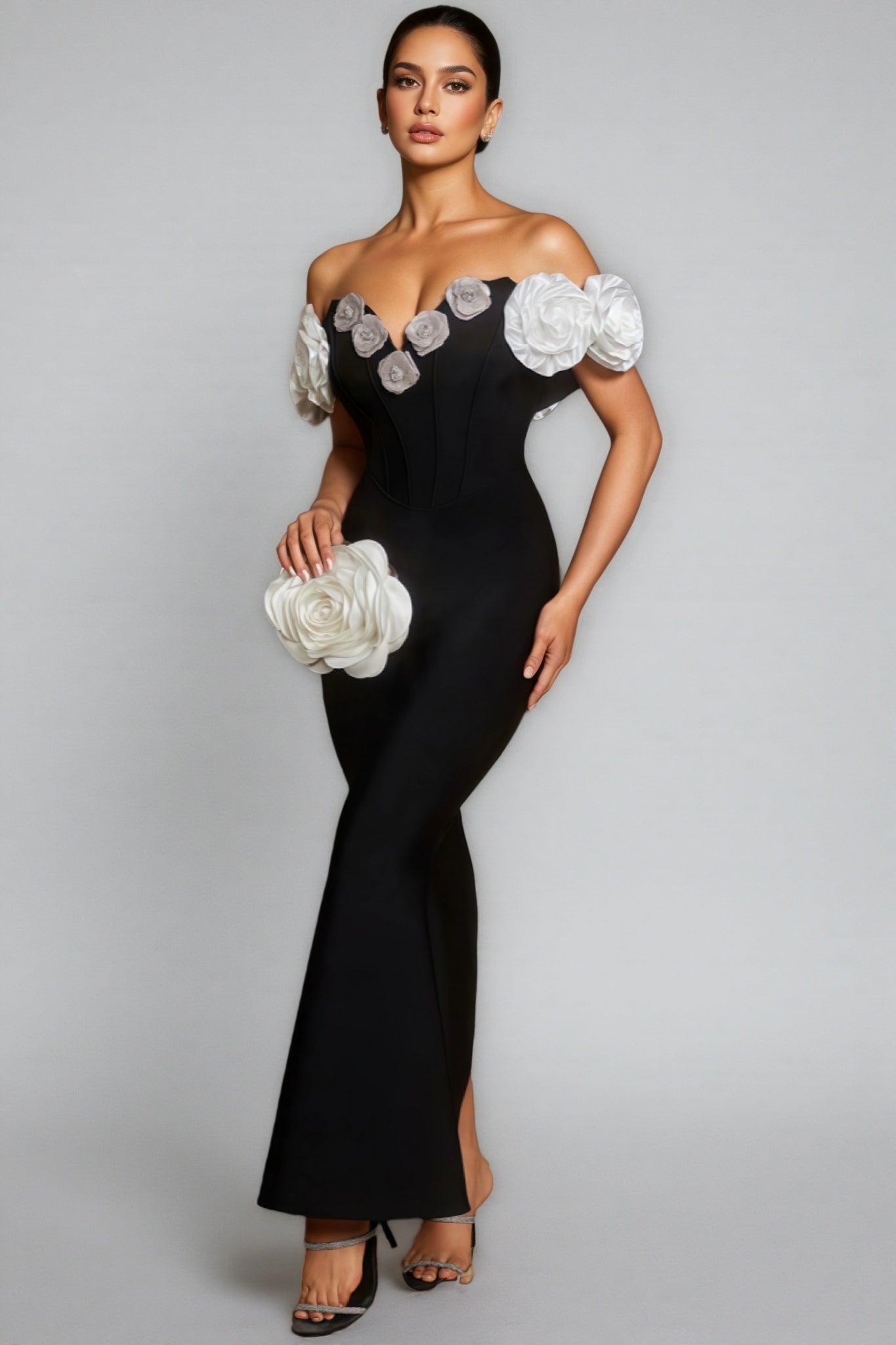 Evian Off Shoulder Flower Bandage Maxi Dress - View 3