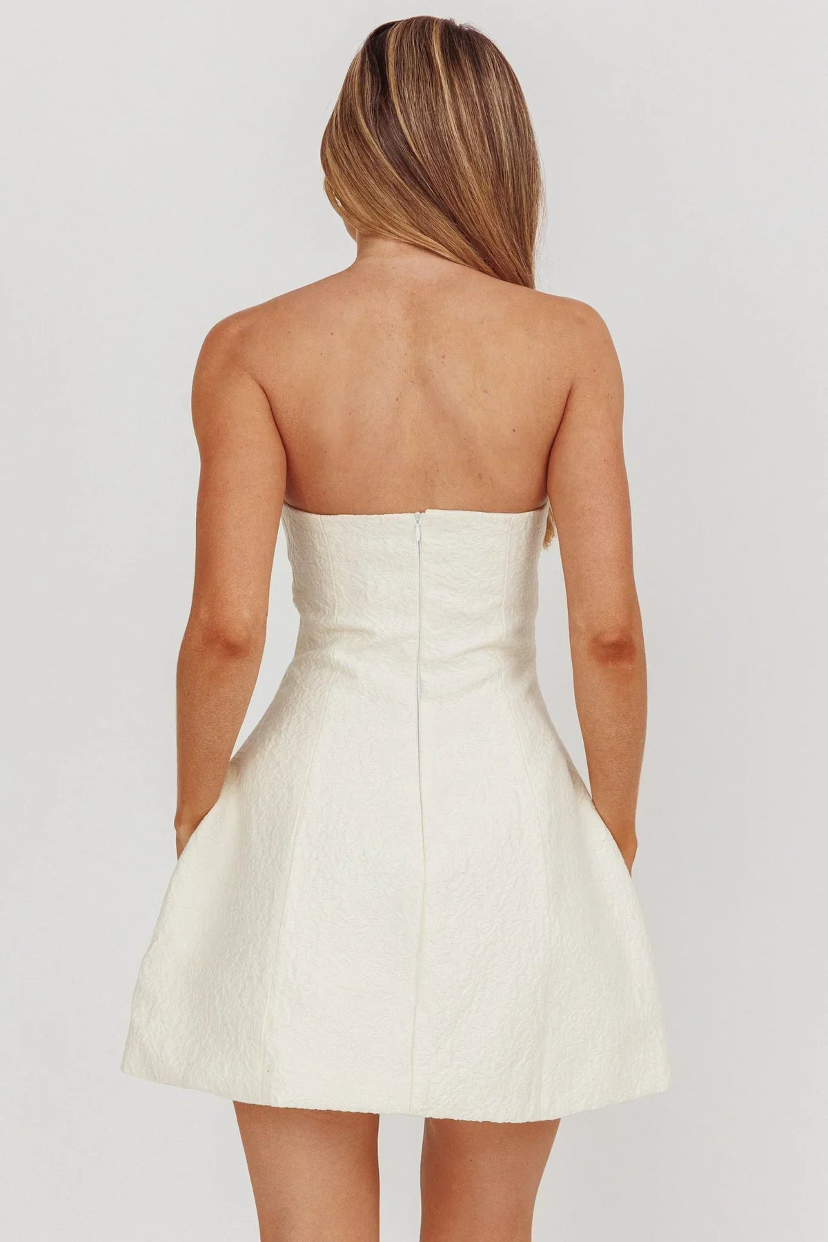 Textured Jacquard Strapless A-Line Mini Dress 3