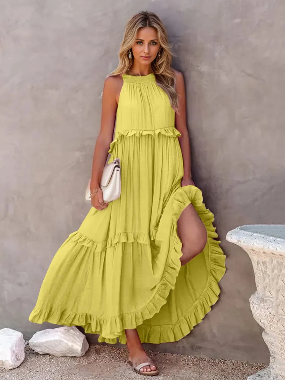 Halter Neck Sleeveless Tiered Ruffle Maxi Dress 6