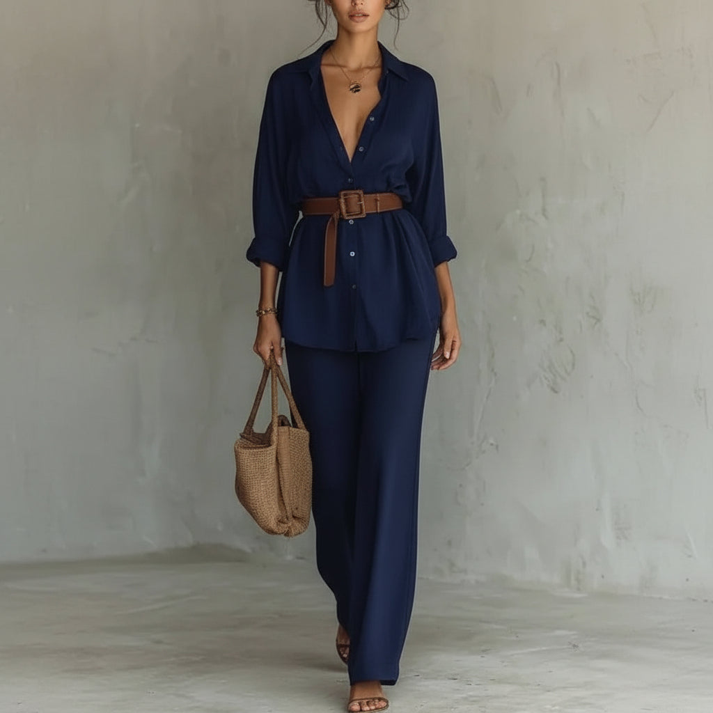 Collared Long Sleeve Wrap Maxi Two Piece Set 7