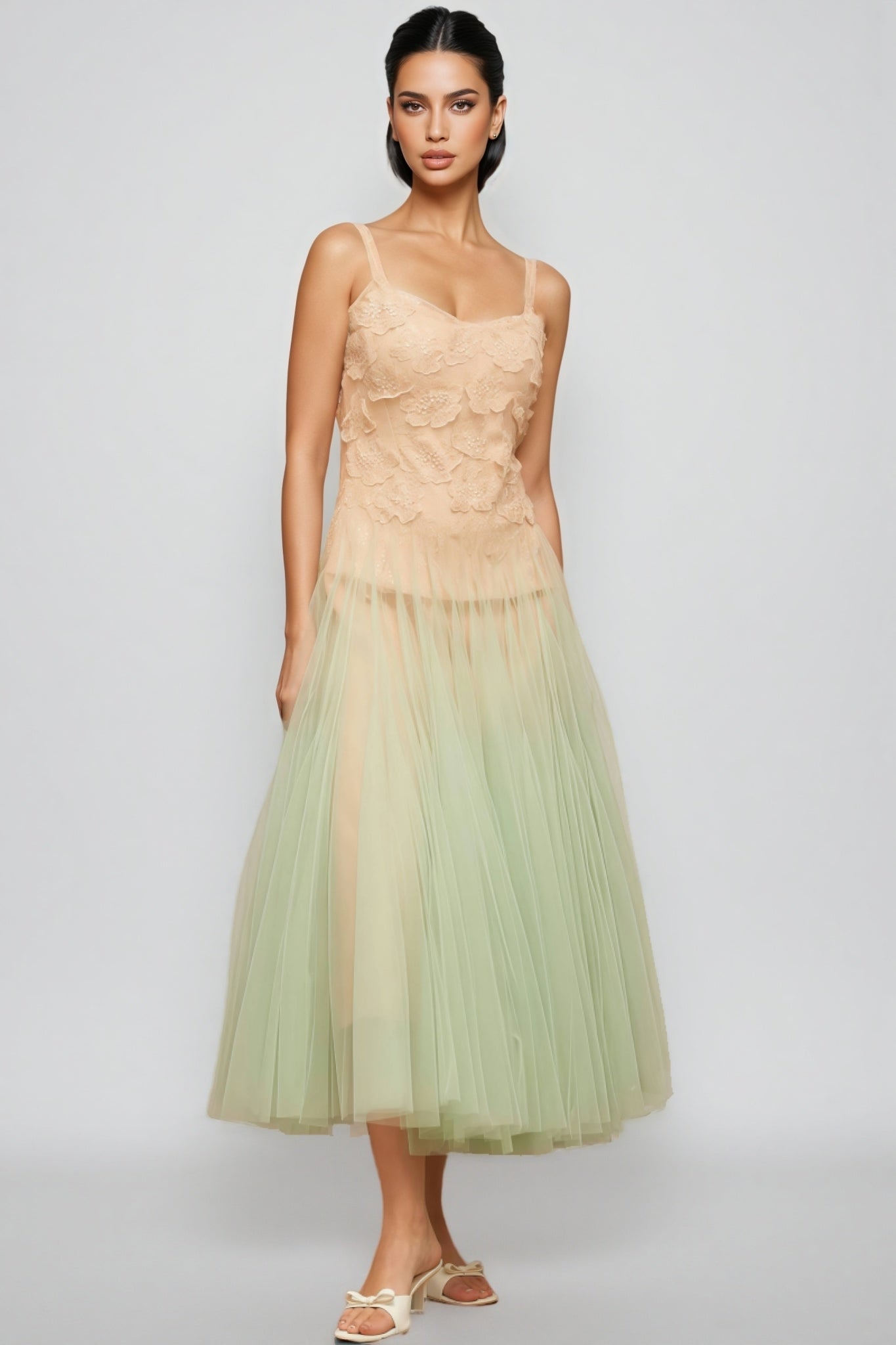 Ylane Halter Mesh Puff Maxi Dress - View 3