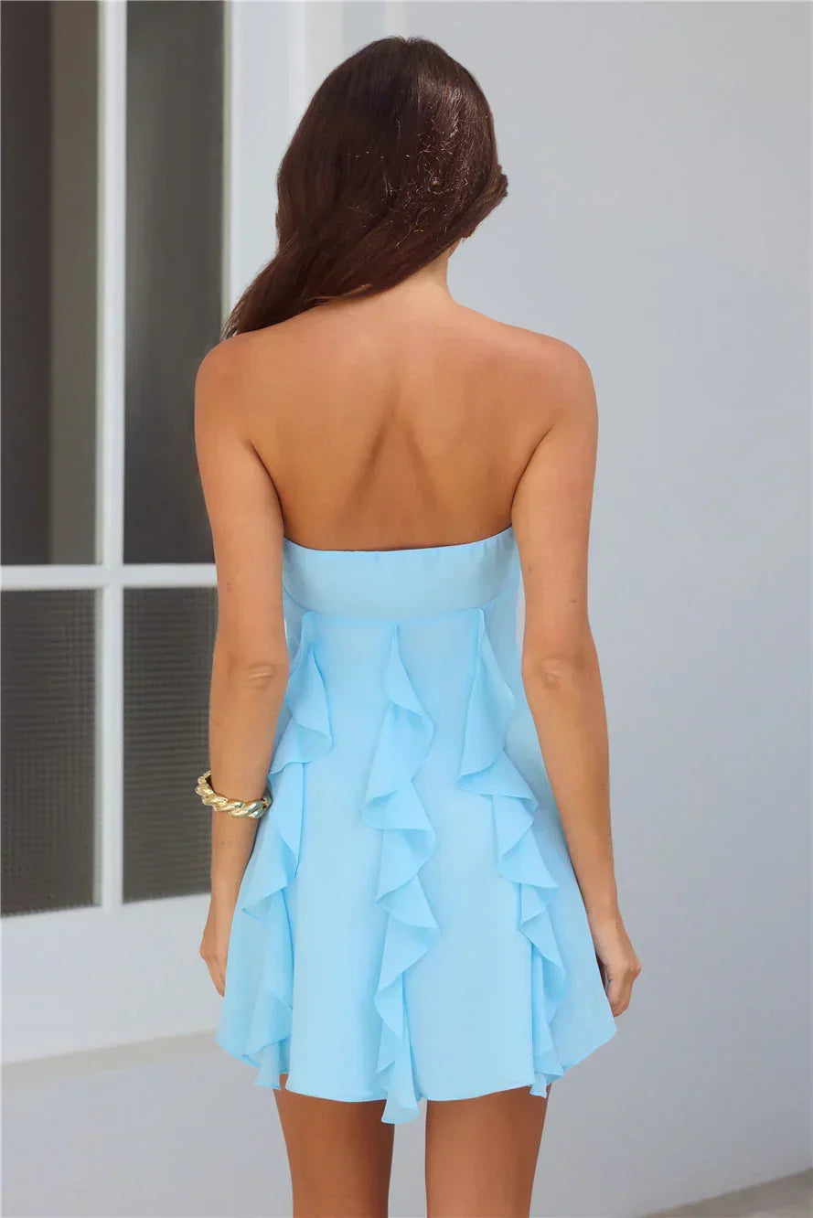 Strapless Ruffle Front A-Line Mini Dress 10