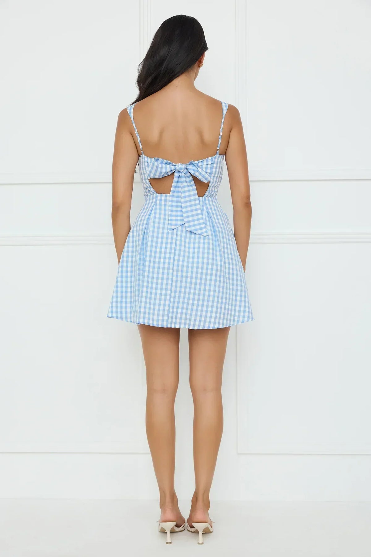 Gingham Square Neck Wide Strap Fit and Flare Mini Dress 21