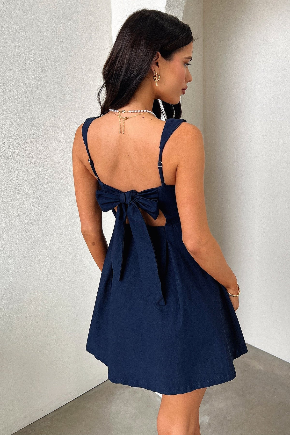 Square Neck Wide Strap Pleated Fit and Flare Mini Dress 16
