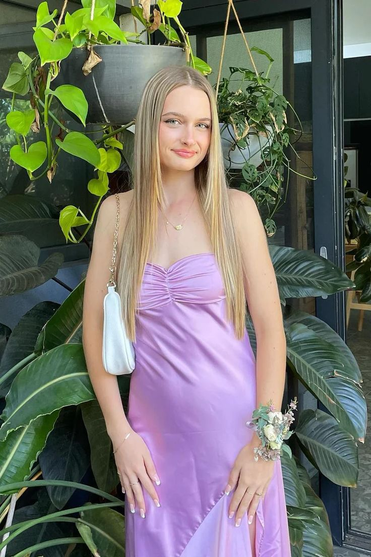 Sexy Spaghetti Straps Yellow Satin Slit Party Dress Evening Dress cc1836