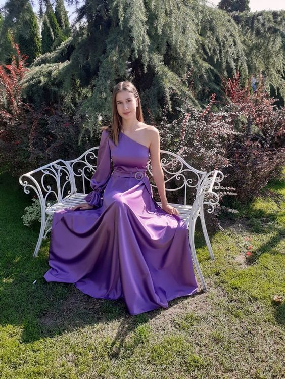 Simple One Sleeve Prom Dress,Wedding Guest Outfit cc952