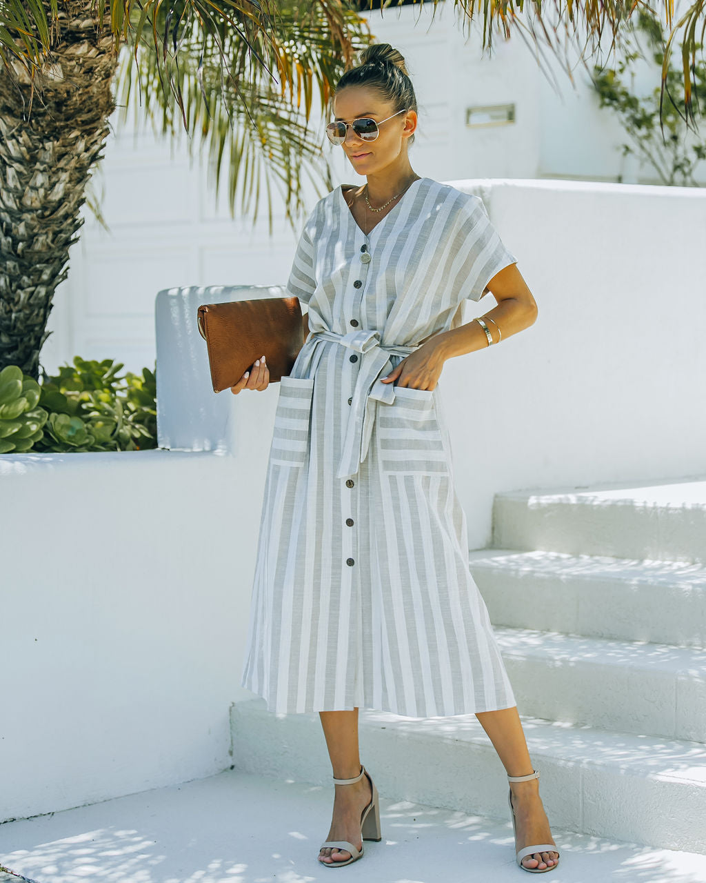 Francey Cotton Linen Blend Pocketed Midi Dress