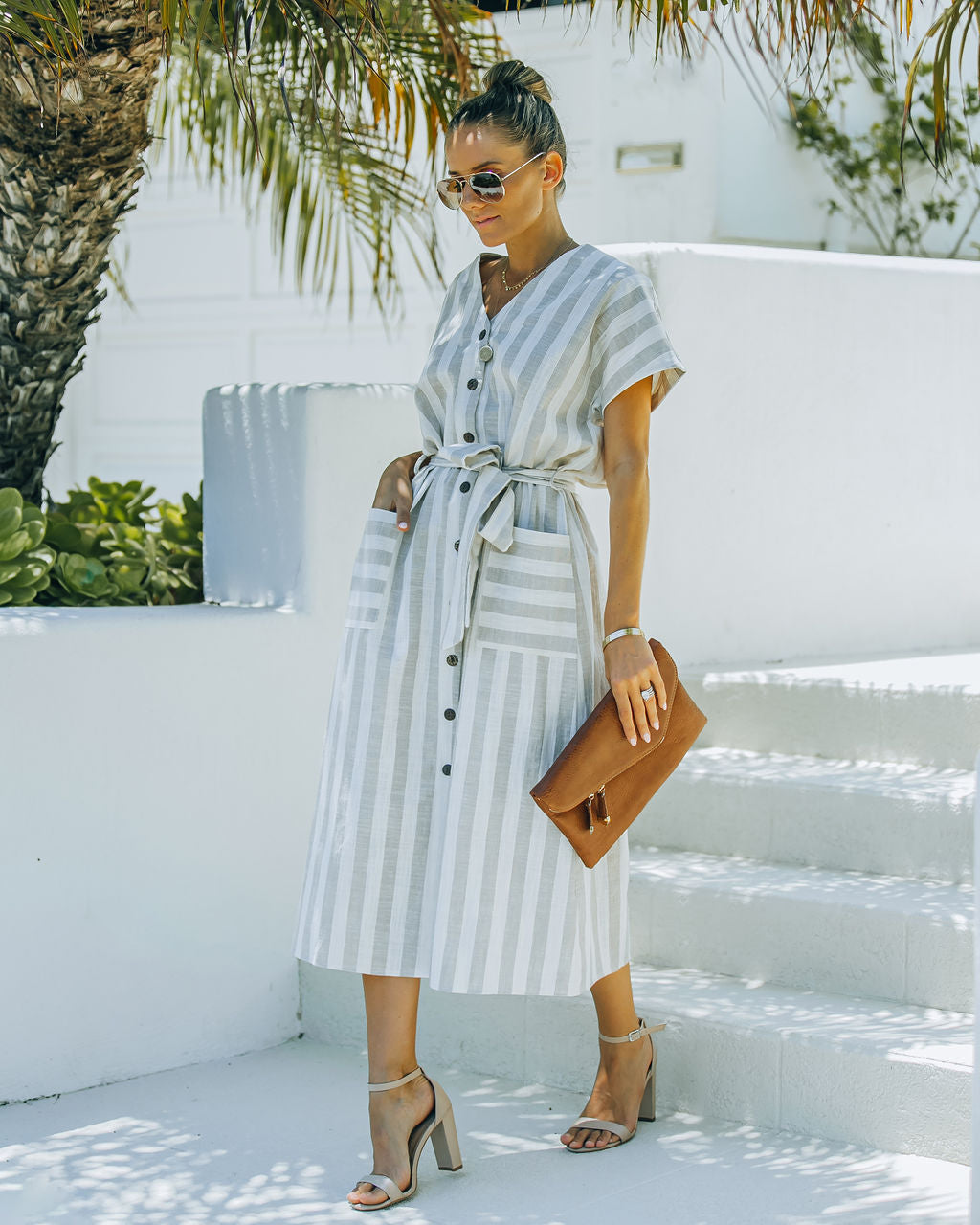 Francey Cotton Linen Blend Pocketed Midi Dress