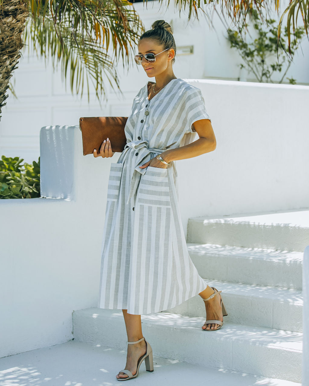 Francey Cotton Linen Blend Pocketed Midi Dress