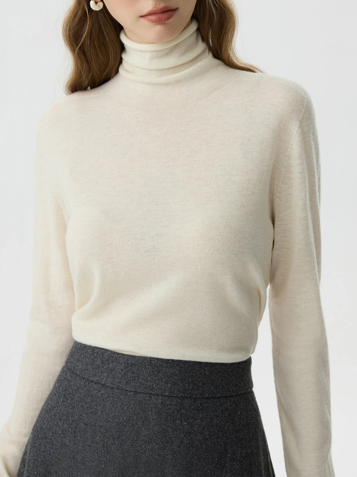 Turtleneck Long Sleeve Fine Knit Rolled Cuff Slim Sweater 2