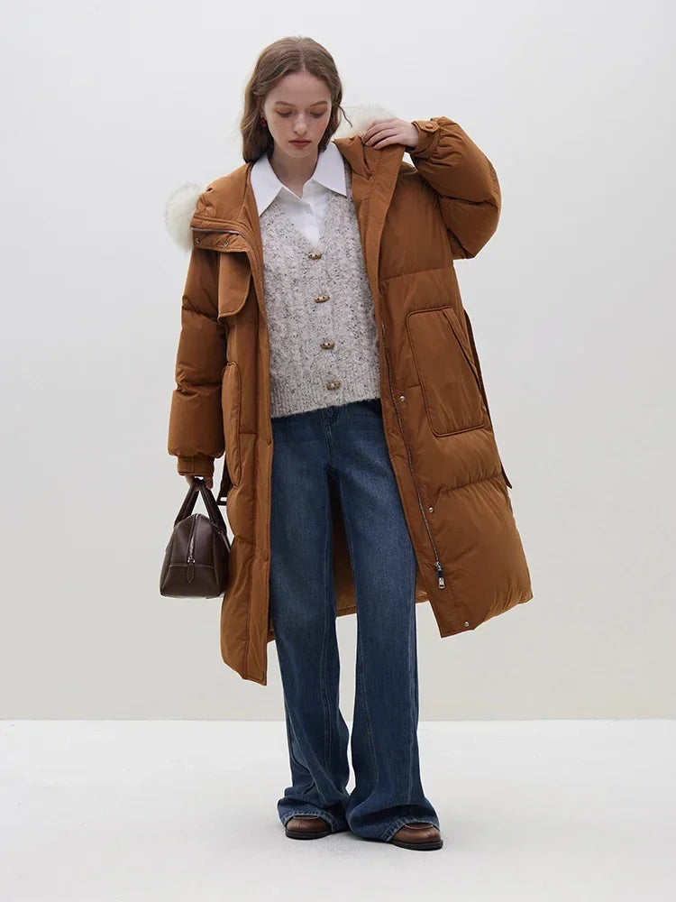 Hooded Faux Fur Trim Zip Front Longline Puffer Coat 5
