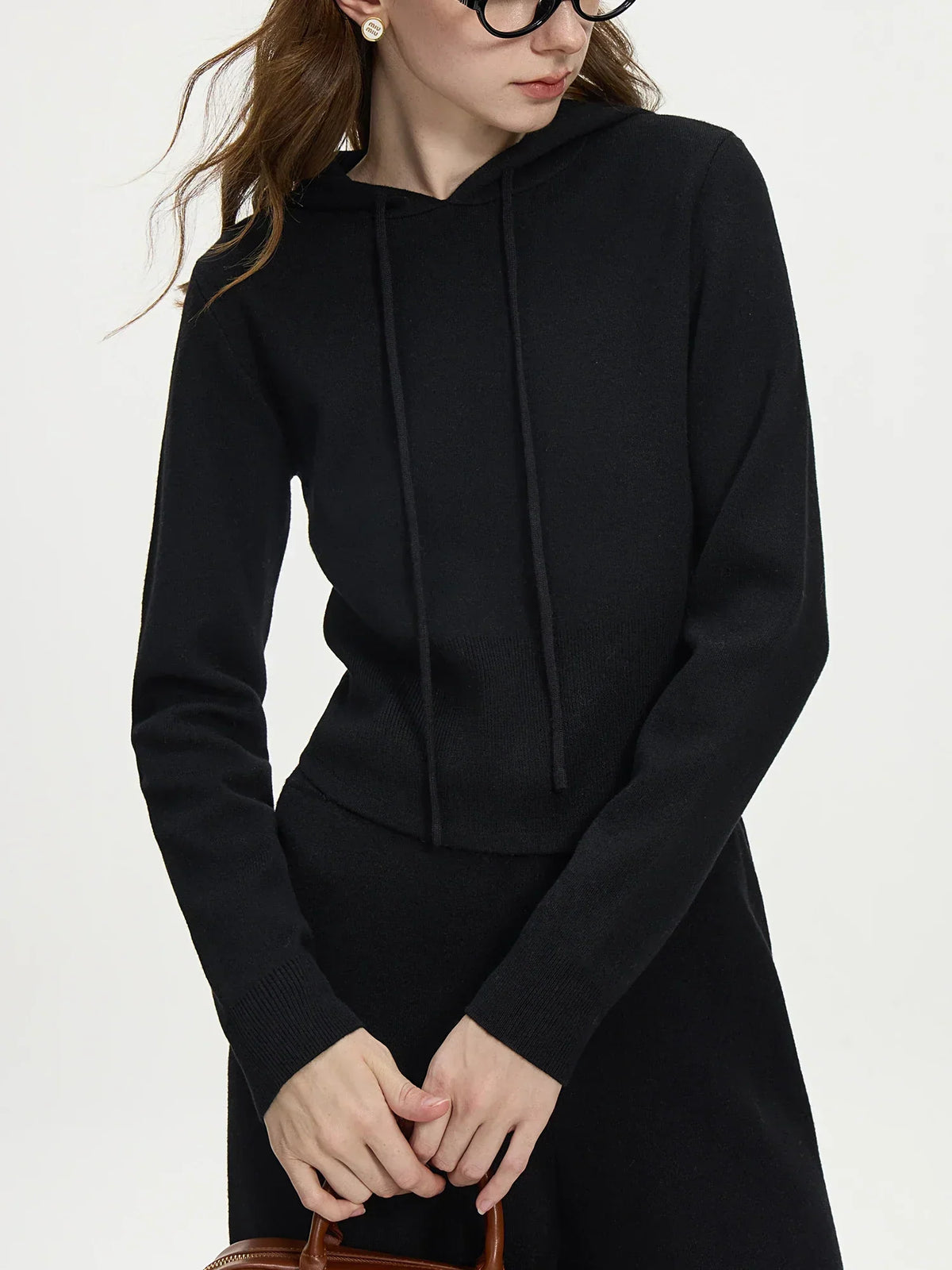 Hooded Drawstring Long Sleeve Cropped Knit Sweater 3