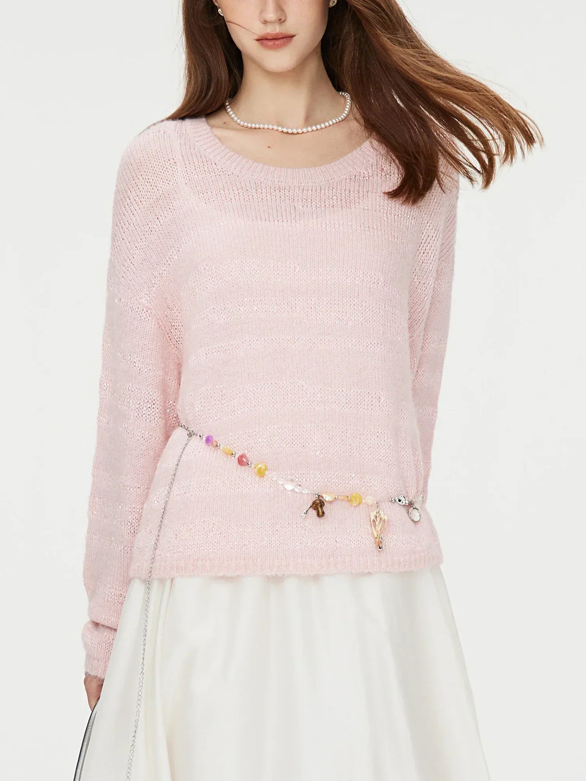 Striped Crew Neck Drop Shoulder Fuzzy Knit Sweater 6