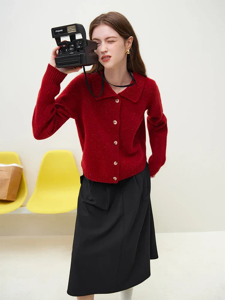 Full Sleeve Loose Layup Knitwear Red Sweater