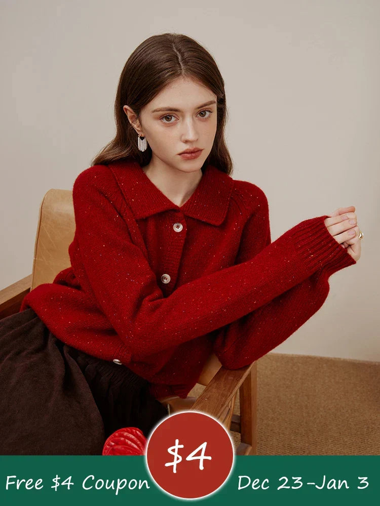 Casual Full Sleeve Loose Layup Knitwear Red Christmas Sweater / S Sweaters-L