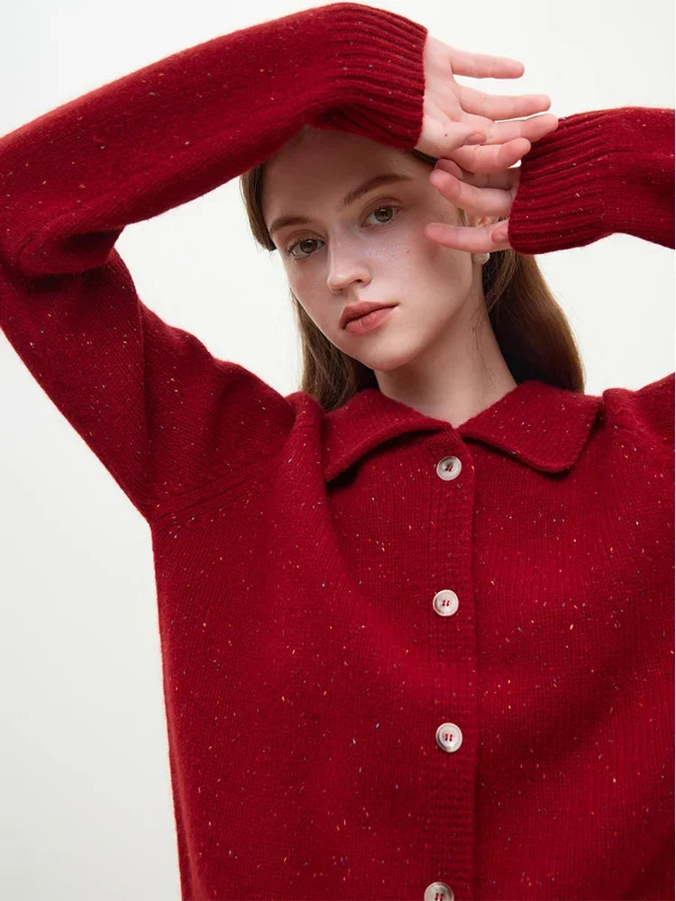 Collared Button Front Long Sleeve Speckled Knit Cardigan 3