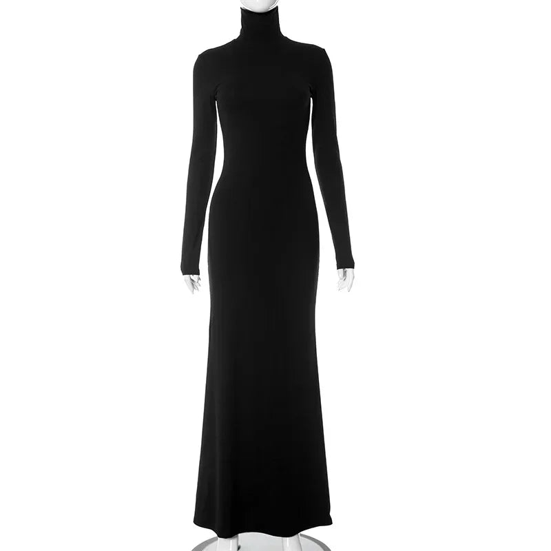 Turtleneck Long Sleeve Bodycon Mermaid Hem Maxi Dress 6