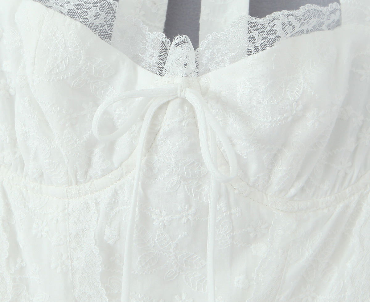 Lace Corset Sweetheart Neck A-Line Midi Dress