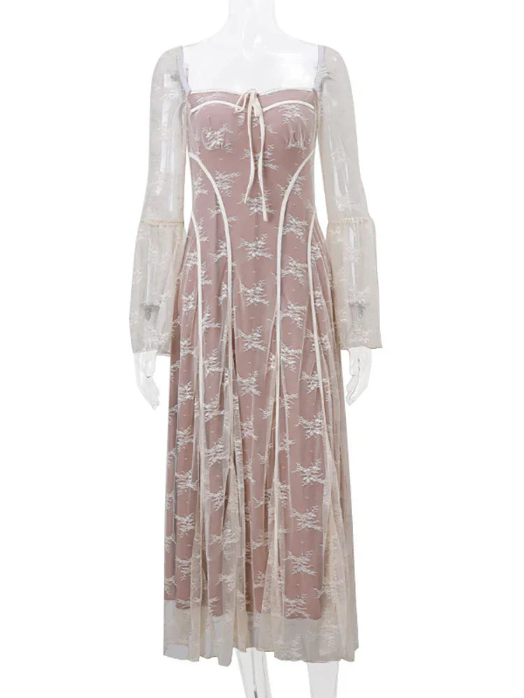 2024 Spring High Waist Long Sleeve Elegant Party Clubwear Lace Dress