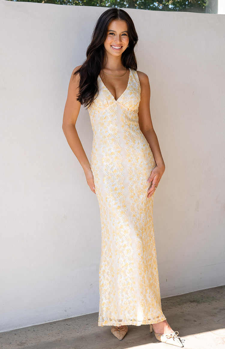 Farida Yellow Lace Maxi Dress