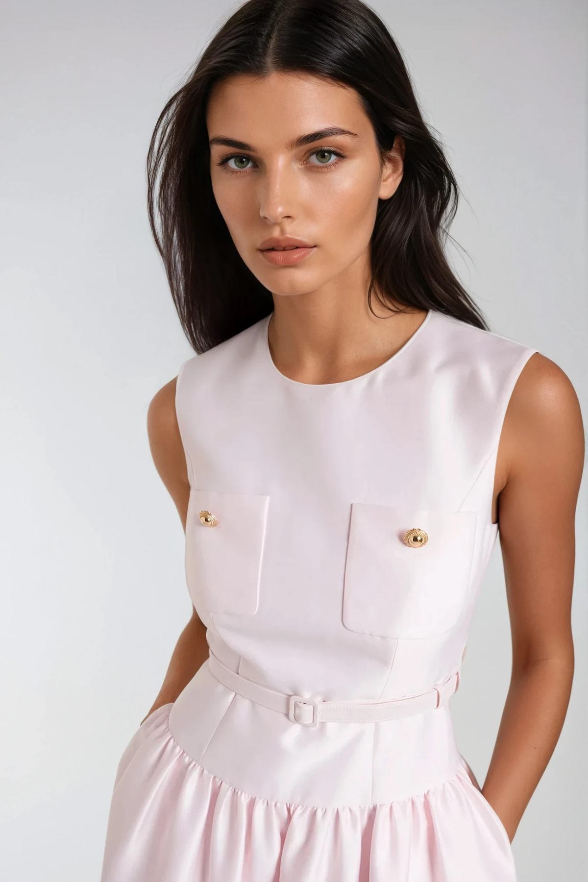 Farrah Bare-Arm Drop Waist Midi Dress