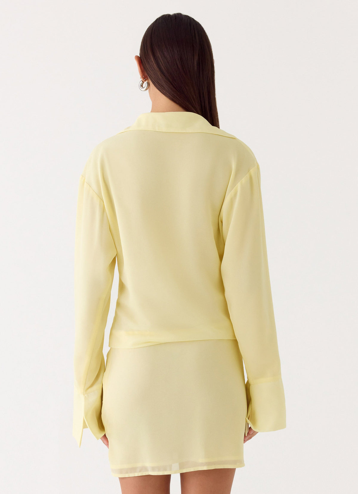 Collared Wrap Front Long Sleeve Twist Knot Mini Shirt Dress 3