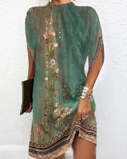 Floral Print Cap Sleeve Shift Summer Mini Dress