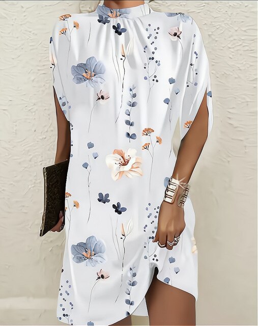 Floral Print Cap Sleeve Shift Summer Mini Dress