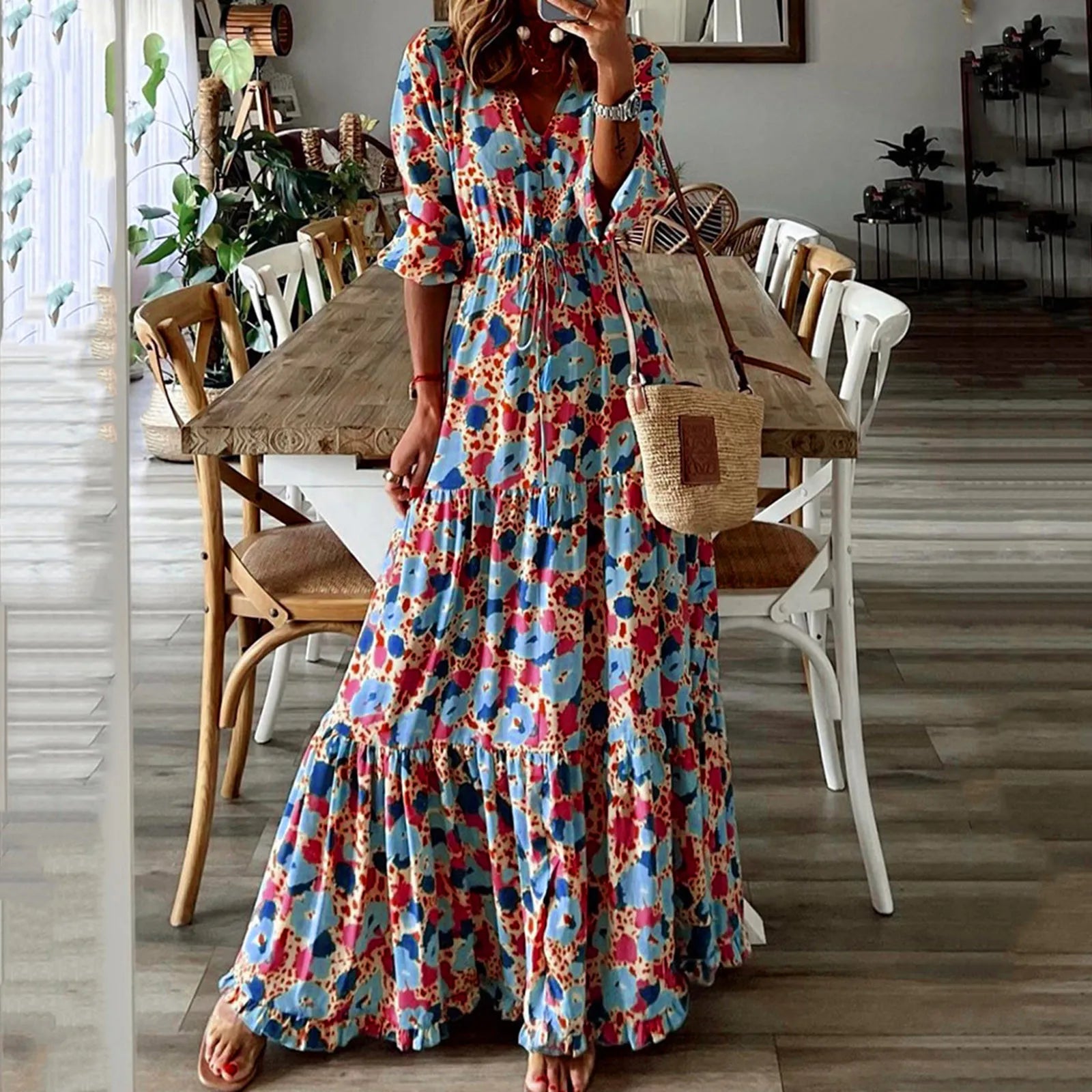 Formal Cocktail Pile Refined Chiffon Patchwork Sleeveless Evening Maxi Party Vestidos Dress
