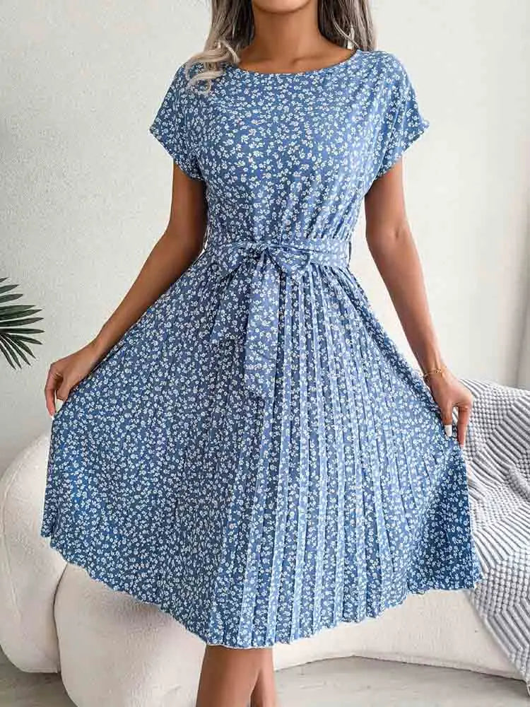 Floral Pleated A Line Long Spring Short High Chic Midi Dresses