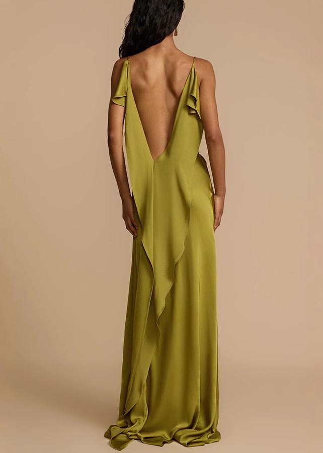 Satin Cowl Neck Spaghetti Strap High Split Bias Cut Maxi Gown