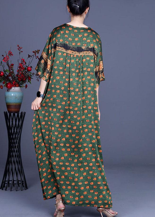 Fashion Green Dot Silk Patchwork V Neck Dress Summer
