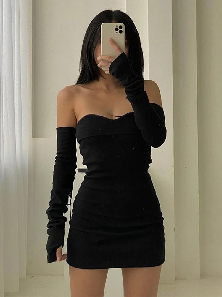 Off Shoulder Autumn Long Basic Black Slash Neck Clothes Midi Dresses