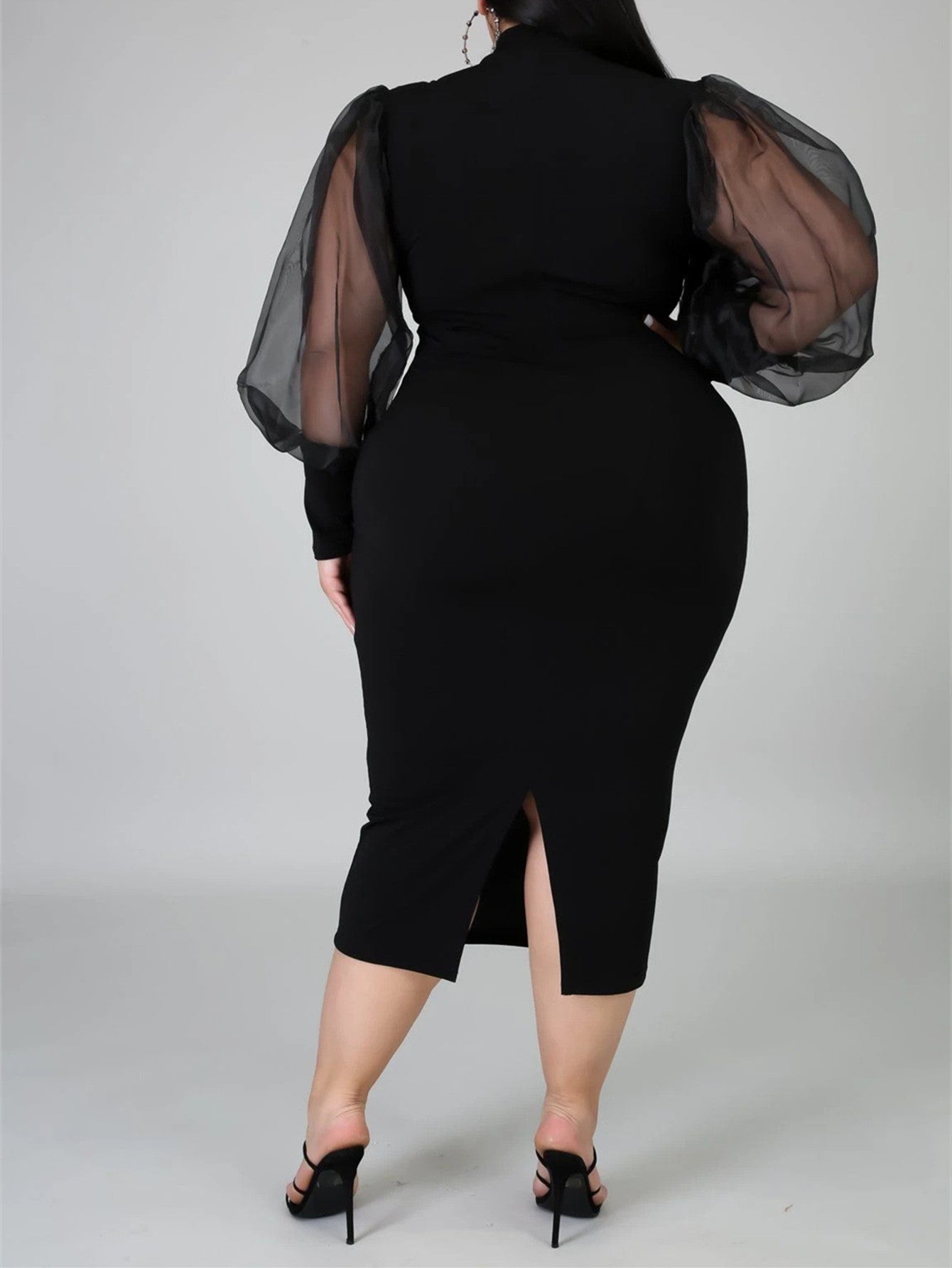 Fashion Puff Sleeve Plus Size Party Midi Dress