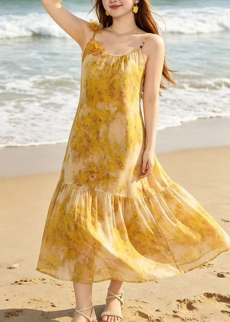 Fashion Yellow Print Chiffon Sundress Summer