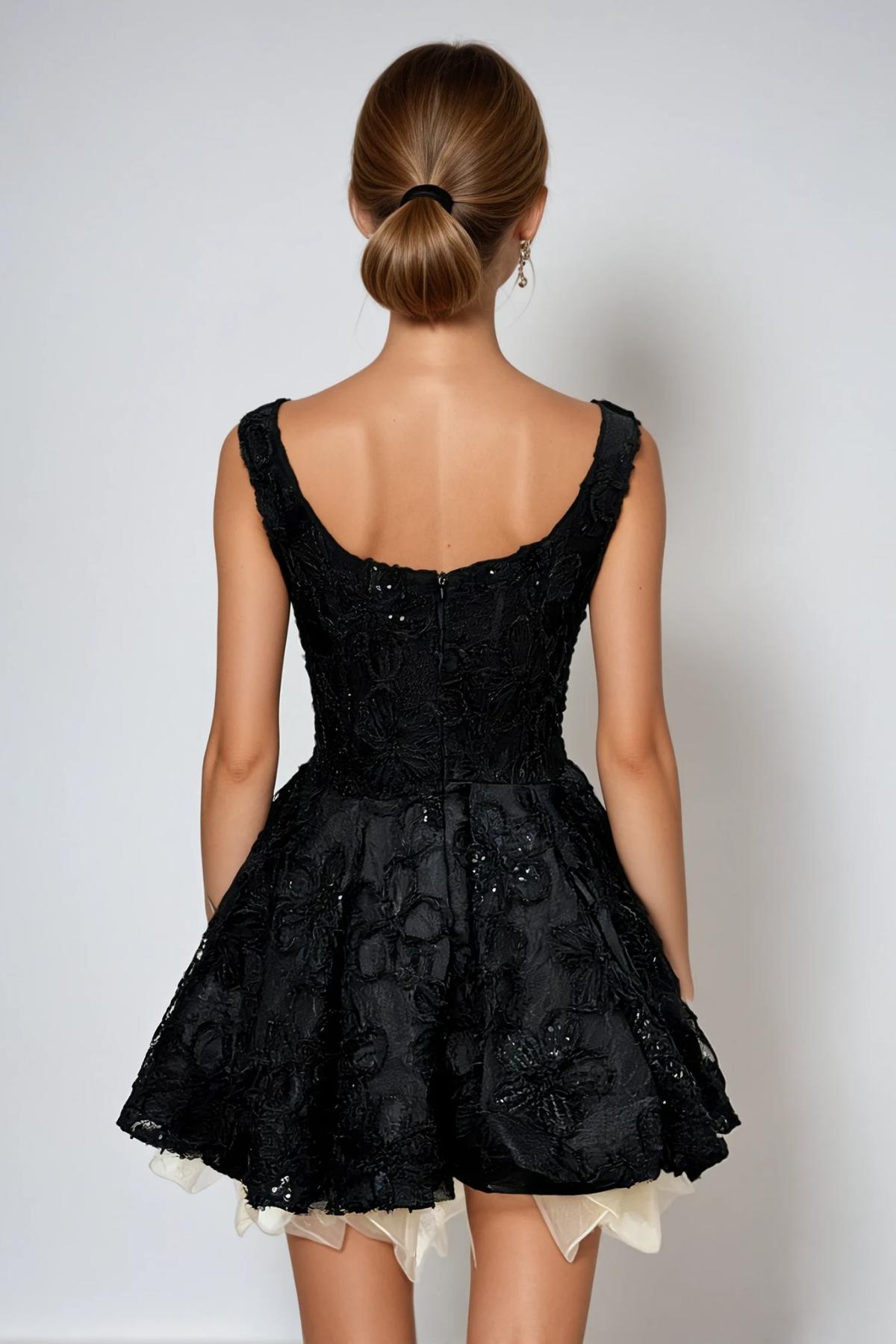 Sequin Lace Bustier Ruffle Fit and Flare Mini Dress