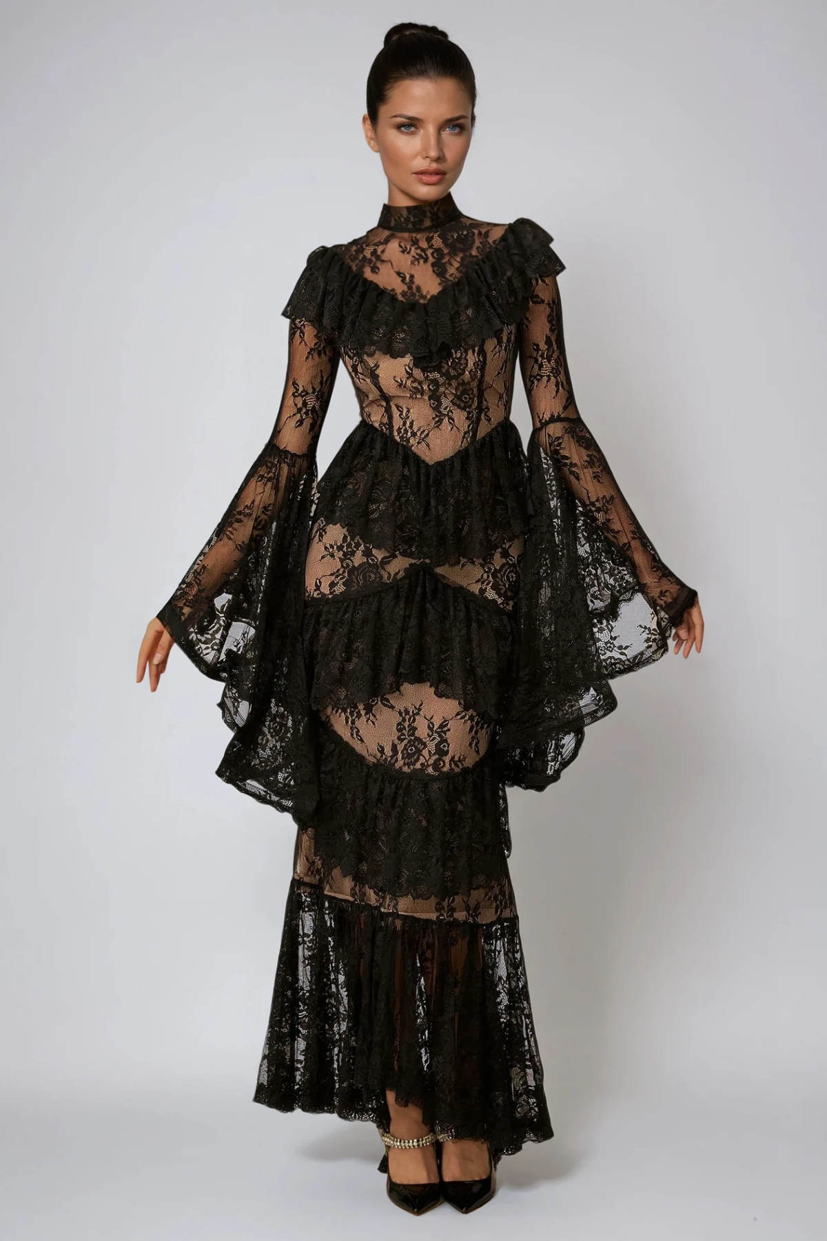 Fausta Bell Sleeve Tiered Lace Maxi Dress 2