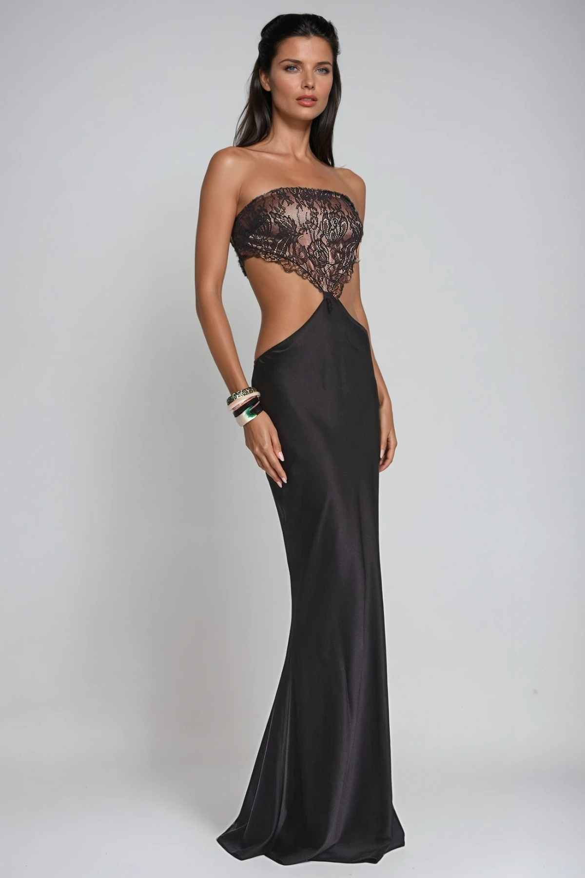 Federica Strapless Deconstruct Lace Maxi Dress