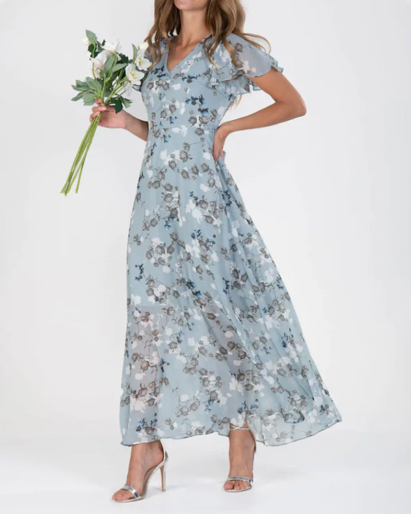 Raquel Floral Chiffon Dress Vintage Inspired Dress with Premium Casual Styling