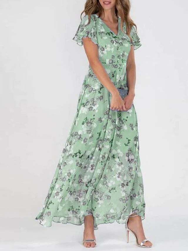 Raquel Floral Chiffon Dress Vintage Inspired Dress with Premium Casual Styling