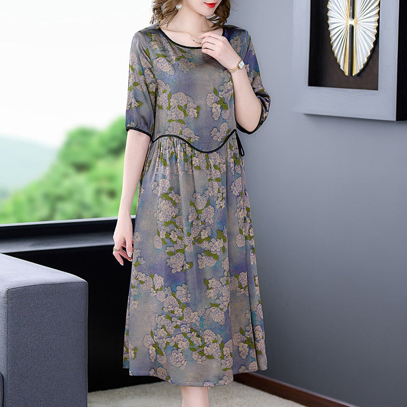 Silk Floral Midi Dress - View 2