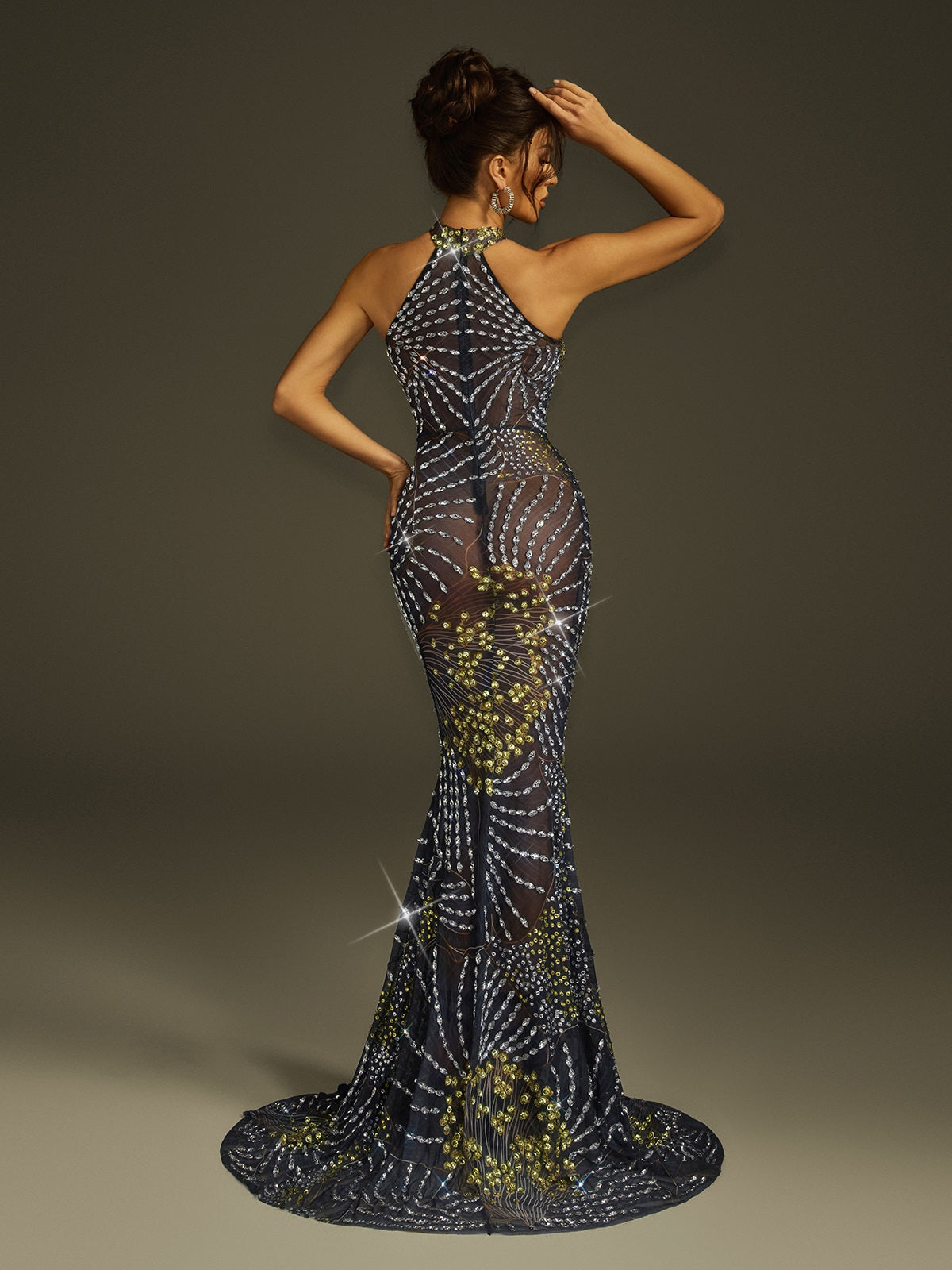 Crystal Mesh Mermaid Maxi Dress - View 6