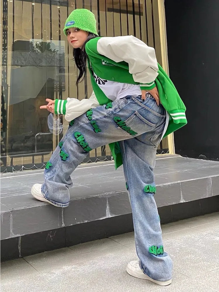 High-Waist Embroidered Denim Jeans